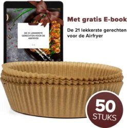 Nimma® Airfryer Bakpapier - 50 Stuks - Wegwerpbakjes Voor Airfryer XL En XXL - Incl. E-Book - 20cm