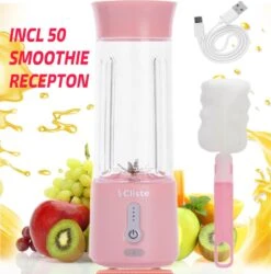 Draagbare Blender - Blender To Go - Portable Smoothie Blender - USB Oplaadbaar - 500 Ml - Roze - Mini Smoothie Maker - USB Oplaadbaar - Fresh Juice Maker - Portable Blender - Roze - Recepten Inbegrepen