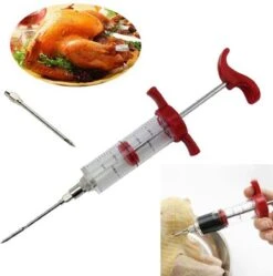 LOUZIR RVS Marinade Injector | BBQ Vlees Spuit Injecteur | Meat Injector | Injectiespuit Inclusief 3 Naalden | Marinade Injectiespuit | Vlees Injectie Spuit | Barbecue Vlees Injector