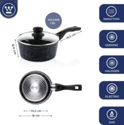 Westinghouse Steelpan Inductie - Ø 18 Cm - Zwart Marmer - Met Deksel - Sauspan -Merkloos Winkel 1190x1200 15