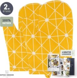 Ovenwanten Van Sophie Nordinn® - Ovenhandschoenen Lund (Lijnen Geel) - Ovenwanten 2 Stuks - Katoen