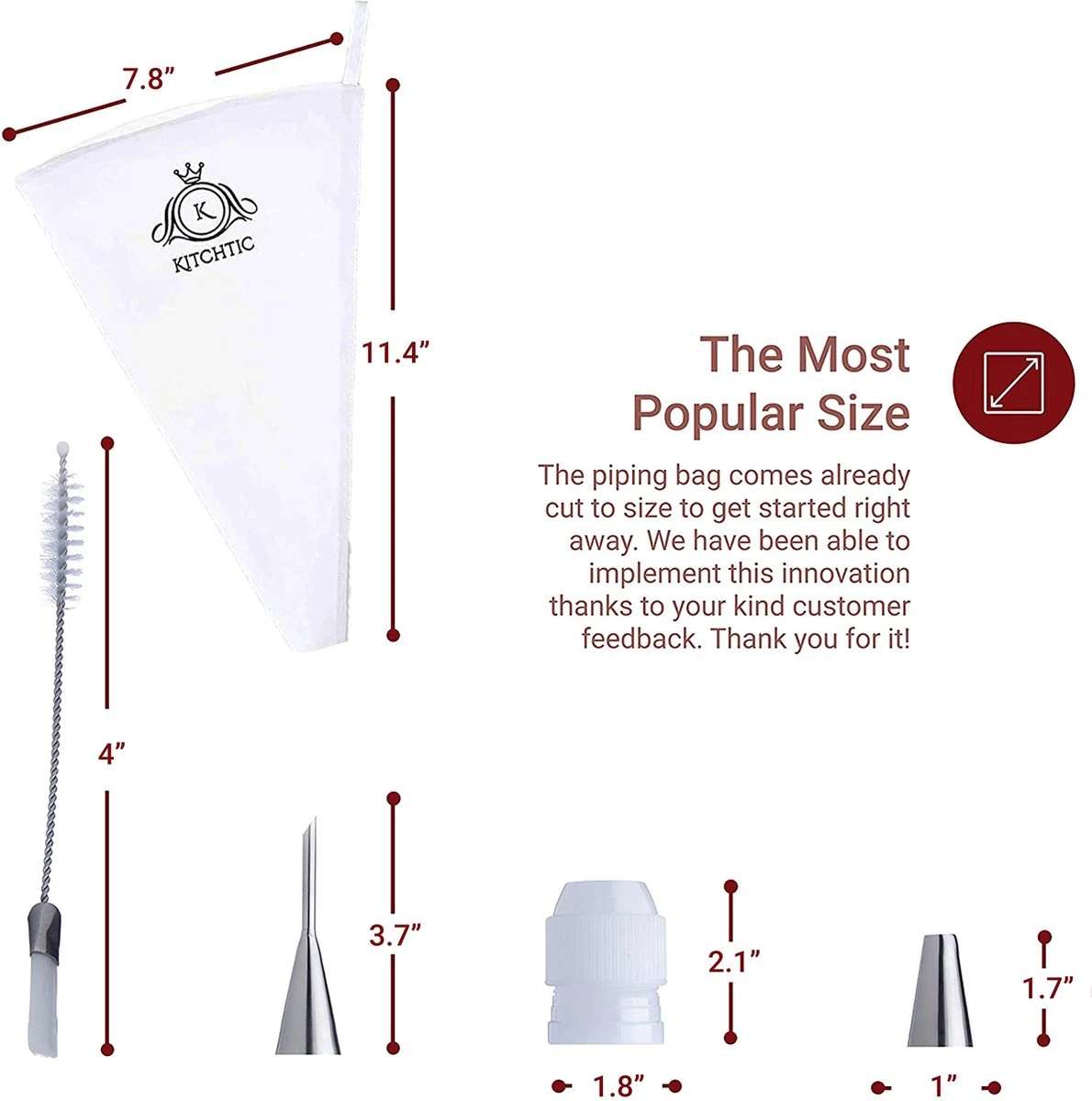 Premium Spuitzak Set Van 6 - Grote Herbruikbare Spuitzak Van Katoen, Vaatwasserbestendig Met Geschenkverpakking, 6 Roestvrijstalen Spuitmonden, Adapter, Reinigingsborstel En E-book Met Tips Van Kitchtic. 2 Premium Spuitzak Set Van 6 - Grote Herbruikbare Spuitzak Van Katoen, Vaatwasserbestendig Met Geschenkverpakking, 6 Roestvrijstalen Spuitmonden, Adapter, Reinigingsborstel En E-book Met Tips Van Kitchtic. - Afbeelding 2