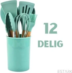 ESTARK® Keukengerei Set - Keukengerei Houder - Keukengerei Set Met Houder - 12 Delig - Antraciet Zwart - Houten Steel - Siliconen - Kerstcadeau - Pastalepel - Spatel Voor Beslag - Open Spatel - Grote Lepel - Open Lepel - Soeplepel - Keuken Spatels 12 -Merkloos Winkel 1191x1200 16