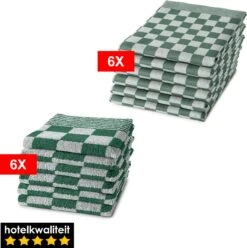 Merkloos Theedoeken En Keukendoeken Set - 6 Theedoeken - 6 Keukenhanddoeken - Groen