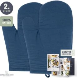 Ovenwanten Van Sophie Nordinn® - Ovenhandschoenen Nora (Blauw) - Ovenwanten 2 Stuks - Ovenwant Katoen