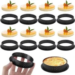 ZDNT 8 Stuks Mousse Tartelette Vormpjes, Dessertringen, 8 Cm, Anti-aanbaklaag, Taartvormen, Zonder Geur, Geperforeerde Ring, Taartring, Set Taartring, Ronde Bakringen Voor Doe-het-zelf Mousse, Taartdecoratie