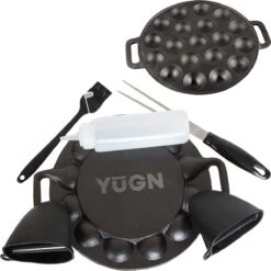 YUGN BLACK Poffertjespan Poffertjesmaker 6 Delige Set - 19 Poffertjes Incl Doseerfles Kwast Poffertjesvork Siliconen Ovenwanten - Platte Onderkant Poffertjespan Inductie Poffertjespan Elektrisch - Cadeau Tip -Merkloos Winkel 1198x1200 13