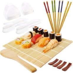 Amazy Sushi Set | Sushi Maker Set Voor Beginners Incl. Bamboe Sushi Roll Matje, Rijstlepel, Sushi Maker En Eetstokjes Met Dienblad - Eenvoudig Te Gebruiken Voor Beginners En Professionals