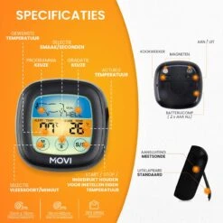 Movi® Mini+ Vleesthermometer - Bbq Thermometer – Kamado - Oventhermometer - Vleesthermometer Draadloos – Keukenthermometer - Suikerthermometer - Vloeistofthermometer – Barbecue Accessoires - Inclusief E-Book - Kookwekker - -Merkloos Winkel 1199x1200 21