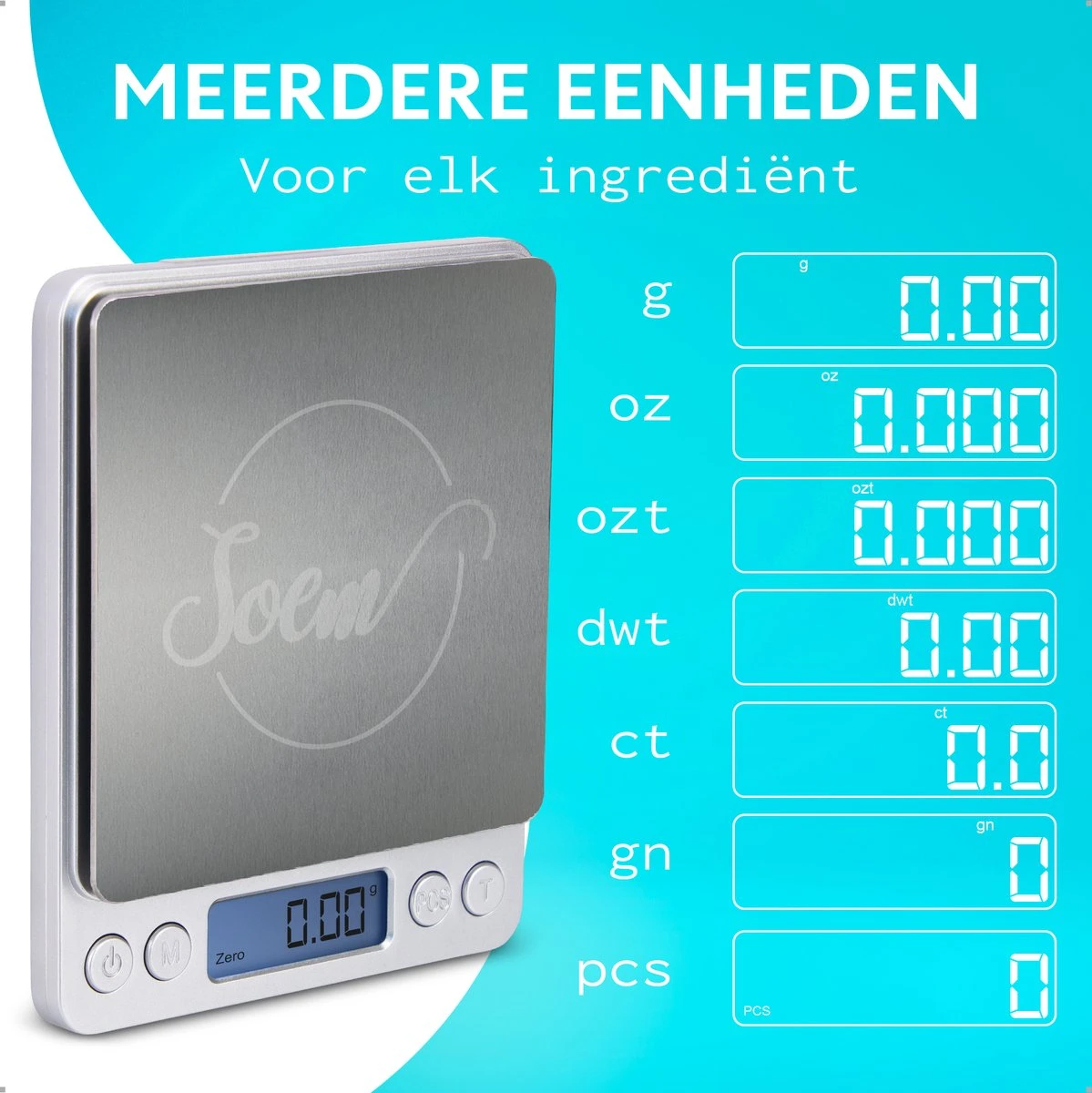 SOEM® Keukenweegschaal Digitaal Met Weegbakjes – Compacte Precisie Weegschaal 0.1 Gram – Koffie Weegschaal – RVS Weegschaal – Tarra Functie 4 SOEM® Keukenweegschaal Digitaal Met Weegbakjes – Compacte Precisie Weegschaal 0.1 Gram – Koffie Weegschaal – RVS Weegschaal – Tarra Functie - Afbeelding 4