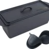 Cast Iron Bread Pan With Lid - Dutch Oven Box Pan Square - Cast Iron Baking Pan Rectangular +Oven Gloves