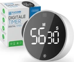 YUCONN® Digitale Kookwekker - Keukenwekker - Timer En Stopwatch - Eierwekker - Douche Timer - Magneet - Met Draaiknop - Wit/Zwart