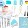 Perow Taart Decoratie Set - 108 Delig - Bakset Kinderen - Taart & Cupcake Versiering - Draaibaar Taartplateau + Herbruikbare Spuitzak + Cupcake Vormpjes