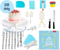 Perow Taart Decoratie Set - 108 Delig - Bakset Kinderen - Taart & Cupcake Versiering - Draaibaar Taartplateau + Herbruikbare Spuitzak + Cupcake Vormpjes
