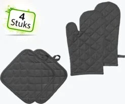 Homéé Ovenwanten En Pannenlappen Hittebestendig - Zwart - 4 Delige Sets
