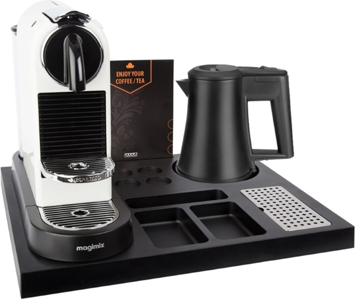 Hospitality Tray Roootz Venezia Inclusief Waterkoker En Leaflet - Capsulehouder Nespresso - Koffie Tray - Hittebestendig ABS 4 Hospitality Tray Roootz Venezia Inclusief Waterkoker En Leaflet - Capsulehouder Nespresso - Koffie Tray - Hittebestendig ABS - Afbeelding 4