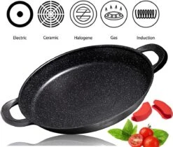 CUILINA Paella Pan 40 Cm– Duitse GREBLON Antiaanbaklaag Marmer Coating - Voor Inductie En Alle Warmtebronnen - Met Afneembare Siliconen Handvatten.