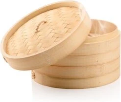 Merkloos Decopatent® 3 Delig Stoommandje Met Deksel - Ø20.5 Cm - Bamboe - Rijst Stoommanden - Stomer Steamer Cooker - Dim Sum Stoomschaal