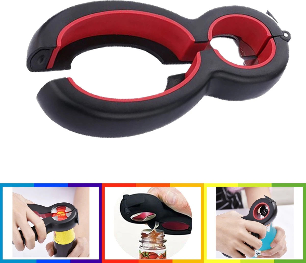 Multifunctionele Opener - 6-in-1 Keuken Hulp - Ouderen Opener - Fles Opener - Bier Opener - Pot Opener - Zak Opener - Veiligheidszegels Verwijderen - Doppen Losdraaien - Allesopener - Zwart/Rood 12 Multifunctionele Opener - 6-in-1 Keuken Hulp - Ouderen Opener - Fles Opener - Bier Opener - Pot Opener - Zak Opener - Veiligheidszegels Verwijderen - Doppen Losdraaien - Allesopener - Zwart/Rood - Afbeelding 12