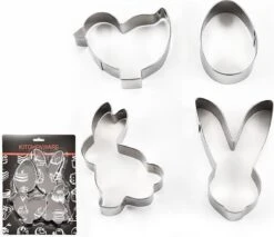 GENERIC Paas Voorjaar Uitsteekvormen RVS 4-delig Ø 6.5-9.5cm | Paashaas Kuiken Konijn Ei | Uitsteekvormpjes Pasen | Uitsteekvorm Koekjesvorm