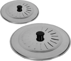 Set Van 2x Stuks Universele RVS Spatdeksels/pannendeksels Met Verstelbare Stoomuitlaat Voor Alle Pannen - 18 Cm En 28 Cm