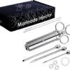 Perow Luxe Marinade Injectie Spuit - BBQ Injector - RVS Marinade Spuit - Metalen Injectiespuit - 60 ML - Inclusief 3 Naalden