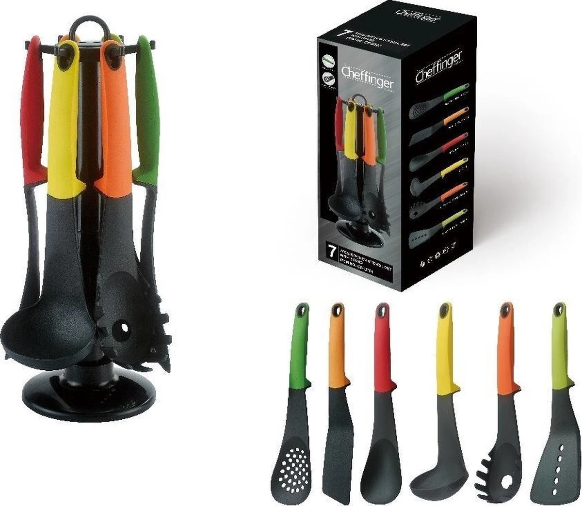 Cheffinger CF-UT01 Kookgerei – Keukengerei – 7-delige Keukengerei Set Met Standaard 1 Cheffinger CF-UT01 Kookgerei – Keukengerei – 7-delige Keukengerei Set Met Standaard