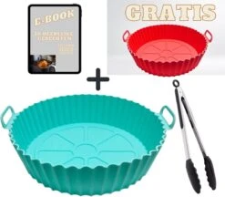 ElMaach Siliconen Bakje Geschikt Voor Airfryer ⌀ 20 - Bakpapier Alternatief - Accesoires - Bakvorm - Bakjes - XXL Incl. Keukentang En E-BOOK