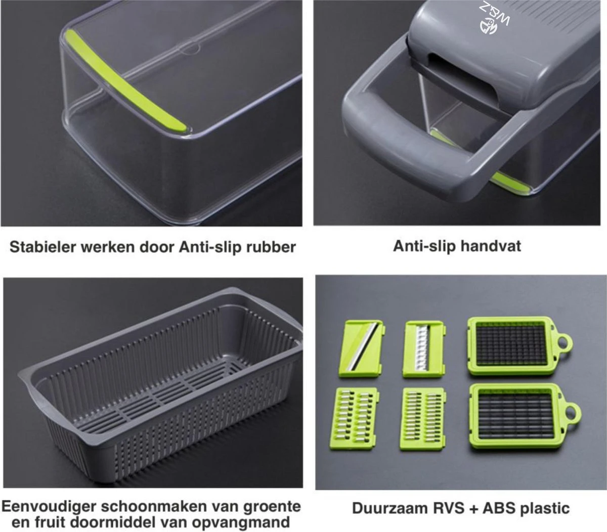 W&Z® Multifunctionele Groentesnijder - Mandoline -Fritessnijder - Keukensnijder - Groentehakker - 16 Delig 10 W&Z® Multifunctionele Groentesnijder - Mandoline -Fritessnijder - Keukensnijder - Groentehakker - 16 Delig - Afbeelding 10