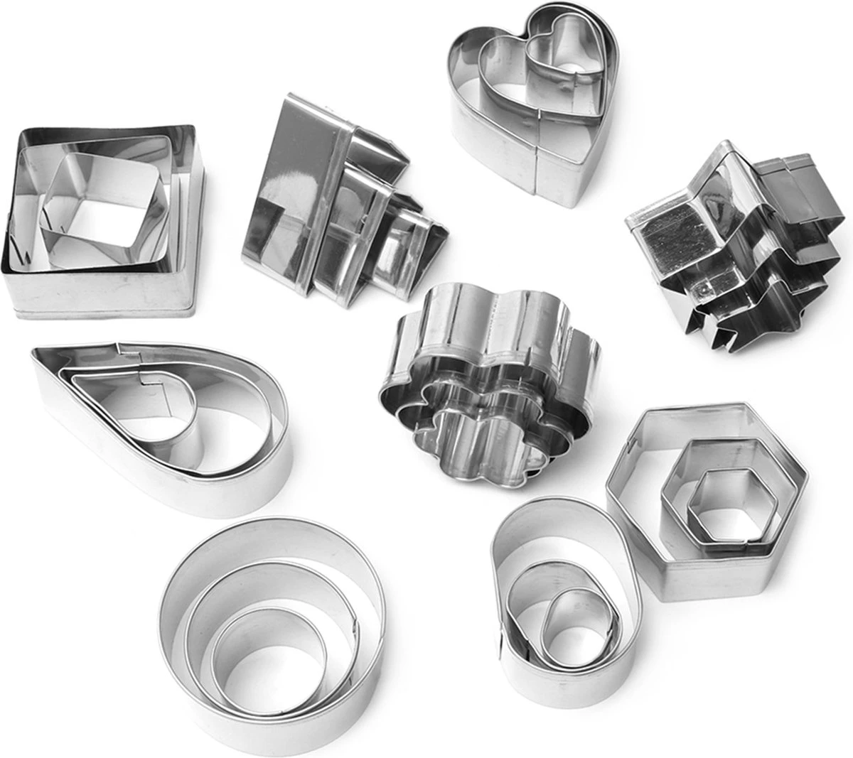 30 Mini Uitsteekvormen In Blik - Set Van 10 Vormpjes In 3 Formaten - Mal Voor Fondant, Koekjesdeeg, Voedsel 3 30 Mini Uitsteekvormen In Blik - Set Van 10 Vormpjes In 3 Formaten - Mal Voor Fondant, Koekjesdeeg, Voedsel - Afbeelding 3