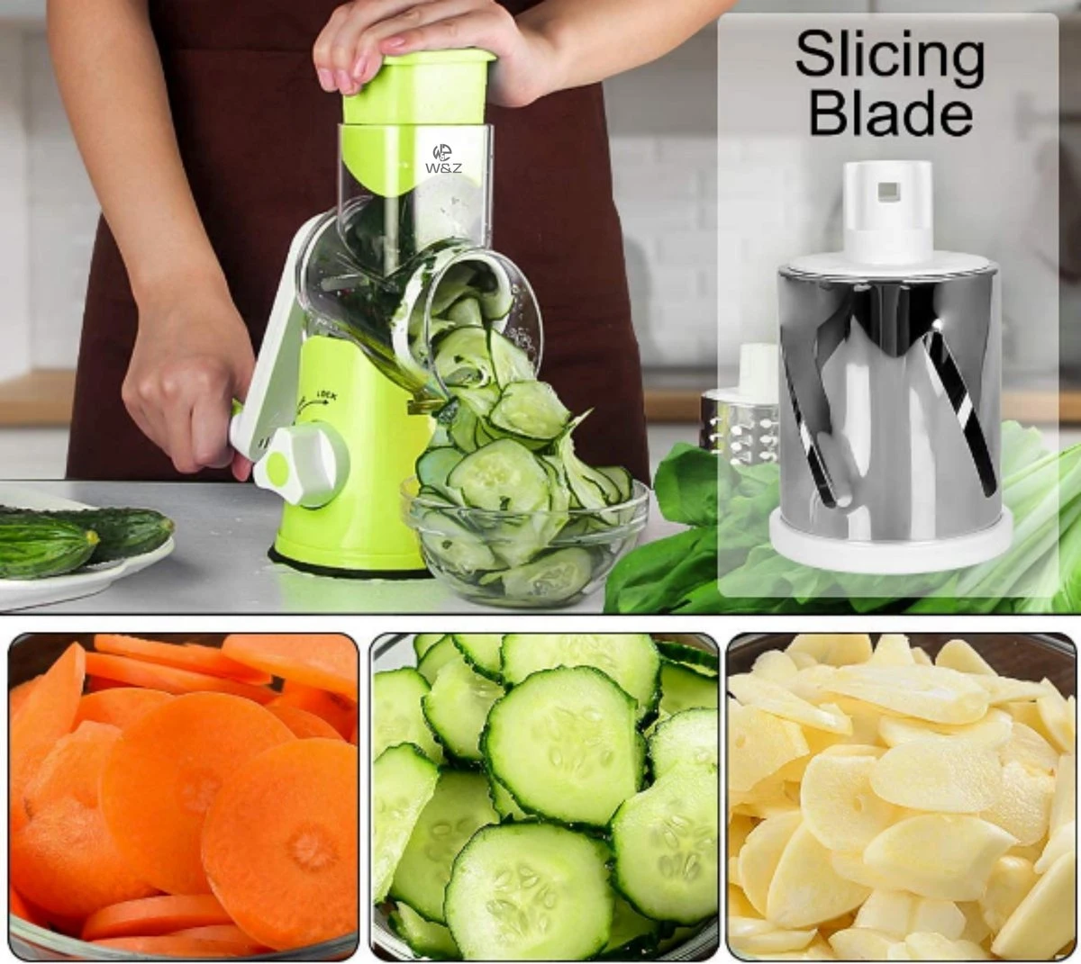 W&Z® Mandoline Groentesnijder- Slicer Dicer - Rasper - Keukensnijder - Vaatwasser Bestendig 3 W&Z® Mandoline Groentesnijder- Slicer Dicer - Rasper - Keukensnijder - Vaatwasser Bestendig - Afbeelding 3