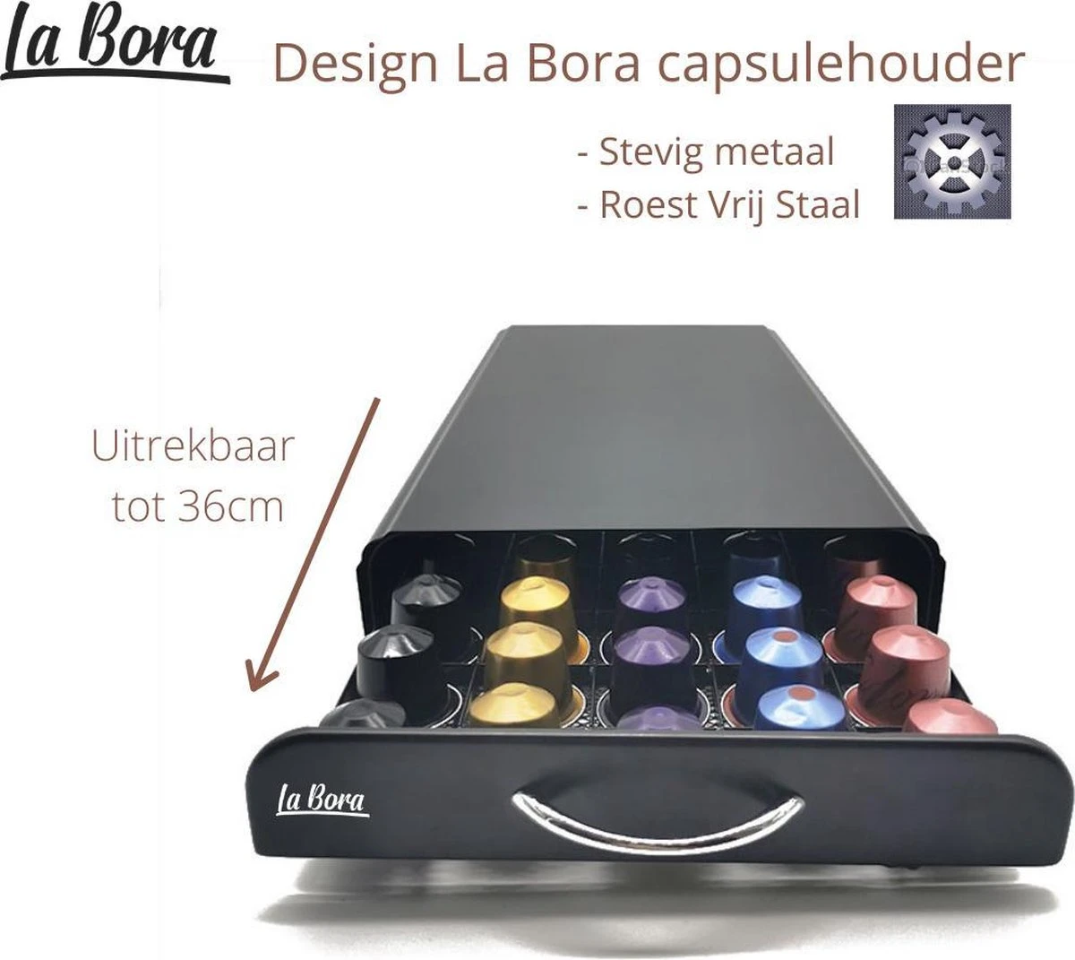 Luxe Design Capsulehouder Met Lade – Voor Nespresso Capules - 50 Cups – Cupshouder – Metaal RVS - La Bora 2 Luxe Design Capsulehouder Met Lade – Voor Nespresso Capules - 50 Cups – Cupshouder – Metaal RVS - La Bora - Afbeelding 2