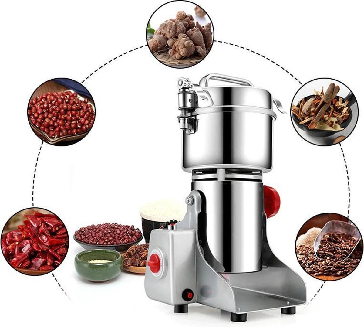 Professionele Graanmolen Elektrisch 700 Gram - Kruiden Maler - Sprice Grinder - Kruidenmolen - RVS - 2500W 11 Professionele Graanmolen Elektrisch 700 Gram - Kruiden Maler - Sprice Grinder - Kruidenmolen - RVS - 2500W - Afbeelding 11