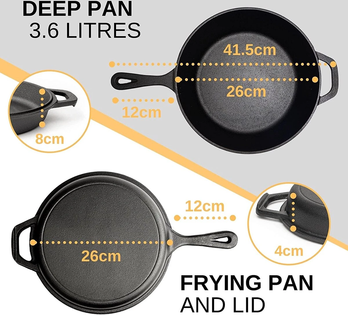 Nuovva 2-in-1 Gietijzeren Steelpan En Braadpan Of Grillplaat Met Dubbel Functie Koekenpan Deksel - 3 Liter - 26cm 5 Nuovva 2-in-1 Gietijzeren Steelpan En Braadpan Of Grillplaat Met Dubbel Functie Koekenpan Deksel - 3 Liter - 26cm - Afbeelding 5