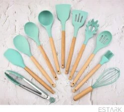ESTARK® Keukengerei Set - Keukengerei Houder - Keukengerei Set Met Houder - 12 Delig - Antraciet Zwart - Houten Steel - Siliconen - Kerstcadeau - Pastalepel - Spatel Voor Beslag - Open Spatel - Grote Lepel - Open Lepel - Soeplepel - Keuken Spatels 12 -Merkloos Winkel 1200x1087 5