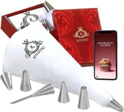 Premium Spuitzak Set Van 6 - Grote Herbruikbare Spuitzak Van Katoen, Vaatwasserbestendig Met Geschenkverpakking, 6 Roestvrijstalen Spuitmonden, Adapter, Reinigingsborstel En E-book Met Tips Van Kitchtic.