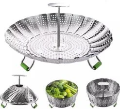 RVS Stoomrek- Stoommand Pan- Groentenstomer - Verstelbaar - Stoominzet - Stoombloem- Steamer Basket- Voor Groenten/vegetables