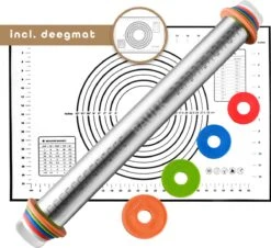 Deegroller - Bakmat - Verstelbare Deegroller - Bakspullen - RVS - Deegmat - Antikleef - Baulk®
