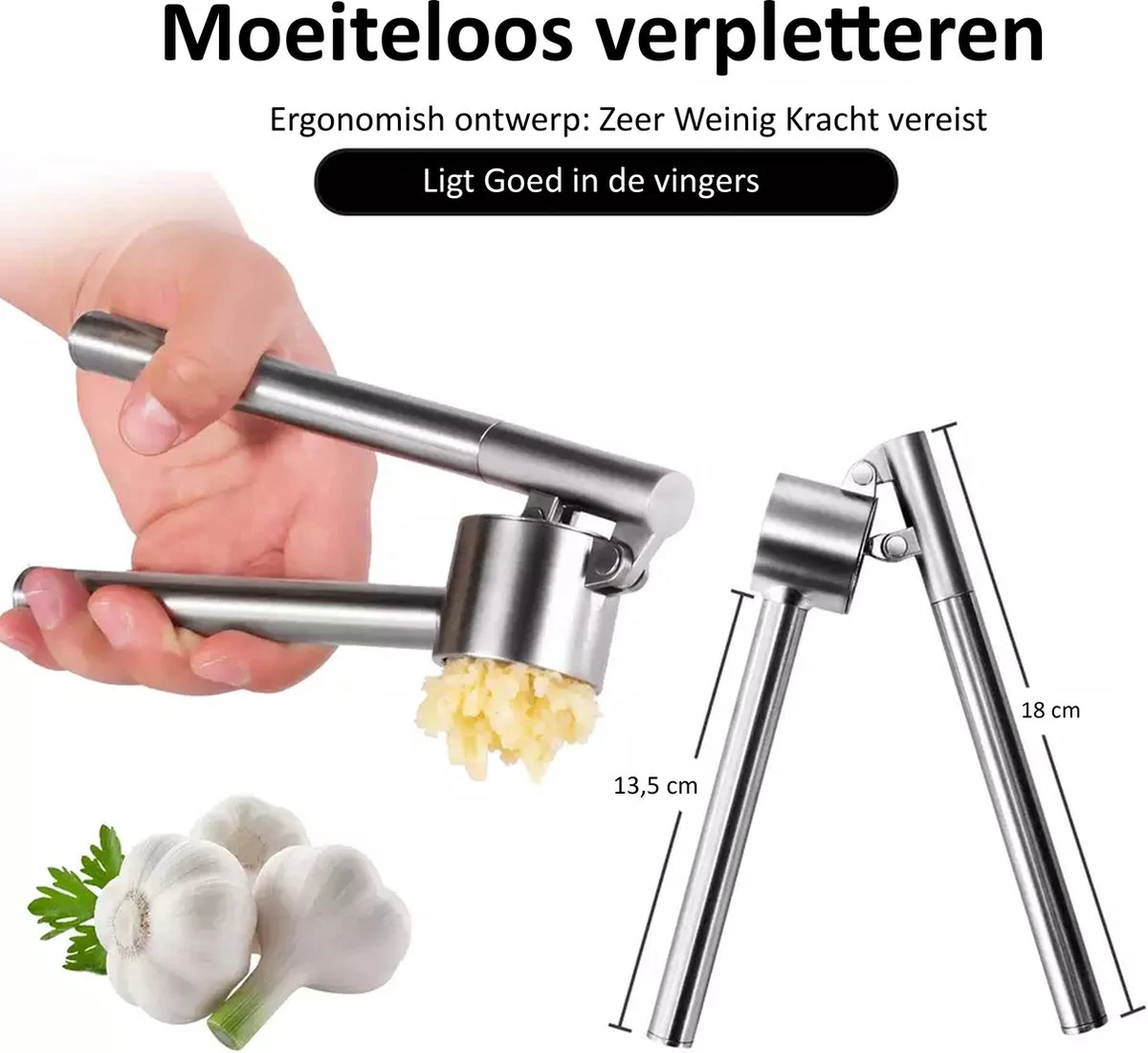 Knoflookpers - Gemberpers - RVS - Vaatwasserbestendig - Hoogwaardig Roestvrijstaal 2 Knoflookpers - Gemberpers - RVS - Vaatwasserbestendig - Hoogwaardig Roestvrijstaal - Afbeelding 2