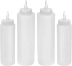 6x Transparante Garneerflessen/doseerflessen/sausflessen 250 Ml En 400 Ml - Knijpfles/spuitfles - Doseerflacon/sausflacon