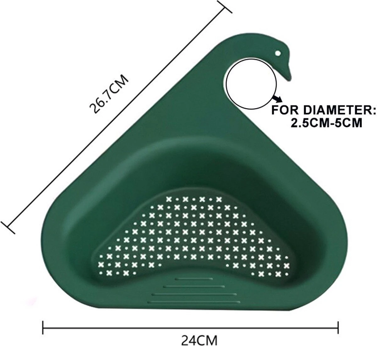 Merkloos Kunststof - Vergiet - Donkergroen - Driehoek - Zeef - Spoelbak - Gootsteen - Zwaanvorm - Lange Haak 2 Merkloos Kunststof - Vergiet - Donkergroen - Driehoek - Zeef - Spoelbak - Gootsteen - Zwaanvorm - Lange Haak - Afbeelding 2