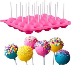 Siliconen Bakvorm - Cakepop - Mal - 20 Gaatjes - Inclusief 20 Stokjes- BPA-vrij