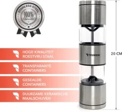 TRUMENI Dubbelzijdige Peper En Zoutmolen Set Inclusief Houder - Handmatige Pepermolen Met Instelbare Maalgraad - 2 Stuks Kruidenmolens -Merkloos Winkel 1200x1104 5