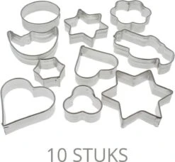 Uitsteekvormen Set 10 Stuks - Koekvormen - Bakvorm - Koekjes Vormpjes - Uitsteekvormpjes - Bakvormpjes - Koek Figuren - Uitstekers Set - Kerst - Koek Figuurtjes - Ster Maan Hartje Bloem - ESTARK