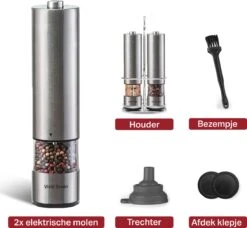 Vivid Green Elektrische Peper En Zoutmolen Set - Zoutstellen - Zoutmolen - Kruidenmolen - Zout En Pepermolen Set - Incl. Houder - RVS -Merkloos Winkel 1200x1107 5