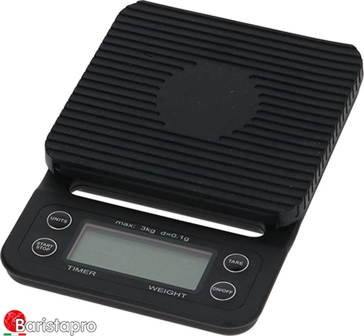 BaristaPro Weegschaal Met Timer - 0.1 Gram Tot 3000 Gram + GRATIS BaristaPro Microvezeldoek Met Haak 50x30cm 1 BaristaPro Weegschaal Met Timer - 0.1 Gram Tot 3000 Gram + GRATIS BaristaPro Microvezeldoek Met Haak 50x30cm