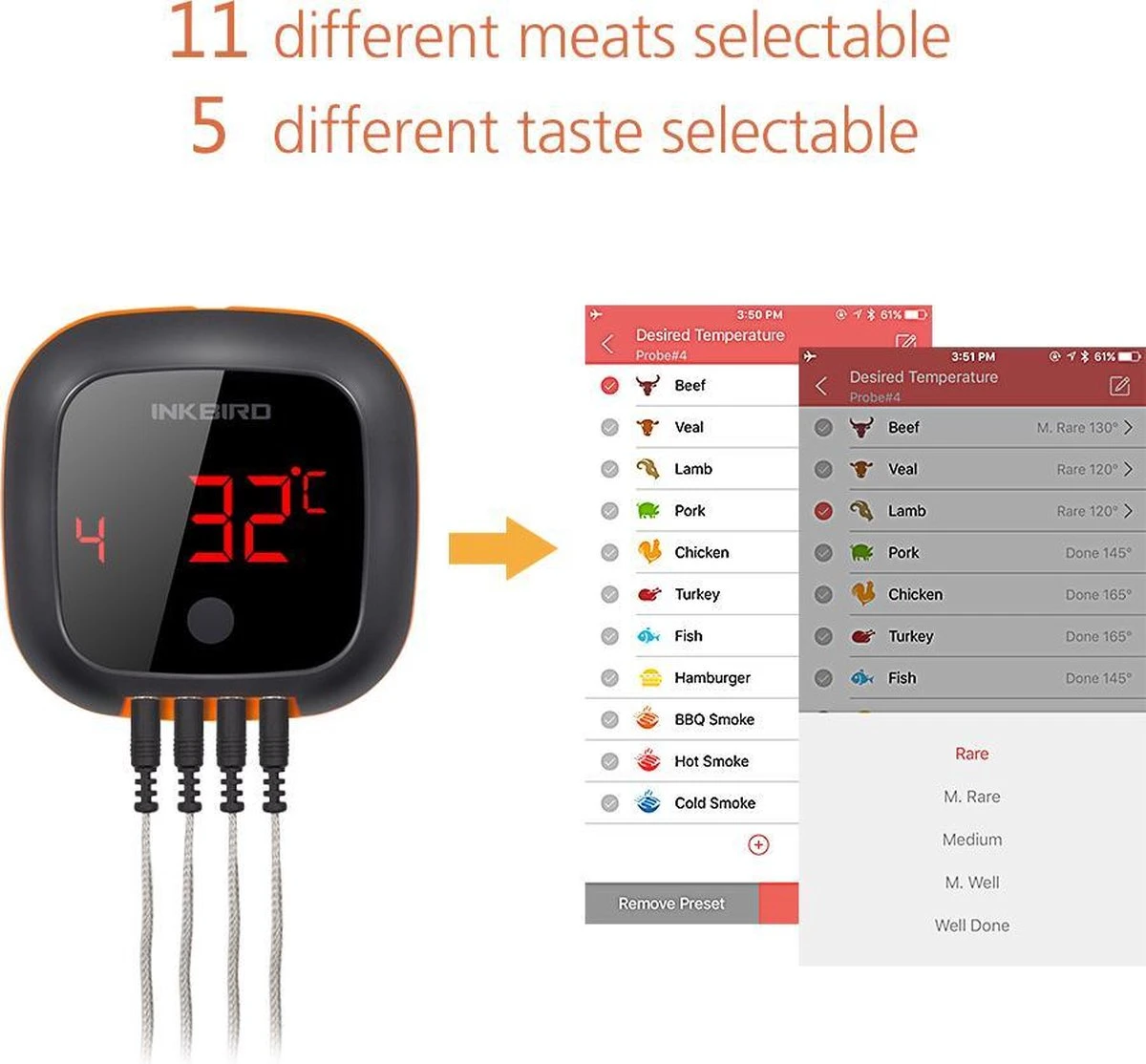 Inkbird IBT-4XS Bluetooth Thermometer - Keukenthermometer - Oplaadbare Accu 7 Inkbird IBT-4XS Bluetooth Thermometer - Keukenthermometer - Oplaadbare Accu - Afbeelding 7