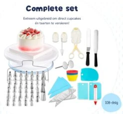 Perow Taart Decoratie Set - 108 Delig - Bakset Kinderen - Taart & Cupcake Versiering - Draaibaar Taartplateau + Herbruikbare Spuitzak + Cupcake Vormpjes -Merkloos Winkel 1200x1116 6
