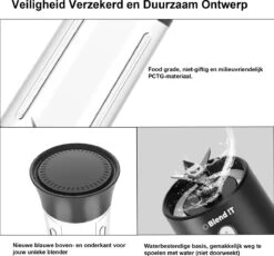 Blend !T Draagbare Mini Blender To Go - Portable Smoothie Maker - Draadloos - USB-oplaadbaar - 500 ML - Zwart -Merkloos Winkel 1200x1118 18