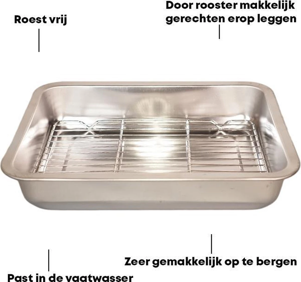 YUGN Braadslede Ovenschaal Braadslee Oven - Braadslede Met Rooster Voor Ovengerechten - Roestvrijstaal En 40x30x7CM - Cadeau Tip 3 YUGN Braadslede Ovenschaal Braadslee Oven - Braadslede Met Rooster Voor Ovengerechten - Roestvrijstaal En 40x30x7CM - Cadeau Tip - Afbeelding 3